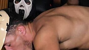 Gay Halloween action with big dick and milk fetish