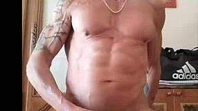 Beautiful big cumshot in a hot anal fuck scene with a nudist stud
