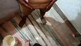 Black Indian lady sucks fat cock hard in steamy bathroom