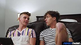 Gay stepbrother's secret: ass licking and deep throat in a taboo threesome
