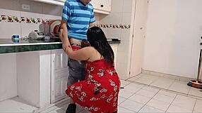 mi madrastra teaches me to fuck, but i end up banging her in kitchen with visitors nearby