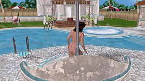 yo, check this cute 3d cartoon girl posing sexy by the pool!