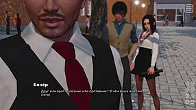 Finger play and big nipples in a 3D animated university setting