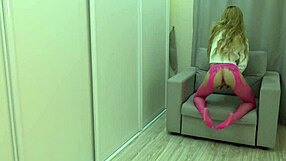 Passionate Girl in Pantyhose Plays with Tight Pussy Using Huge Dildo!
