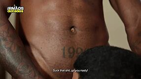 That slutty guy dives mouth first onto the big black cock