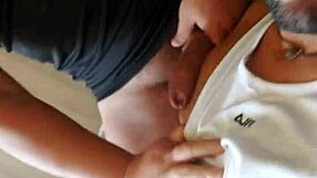 Chubby Latino gays dive into oral and bareback action with thick cum in mouth.