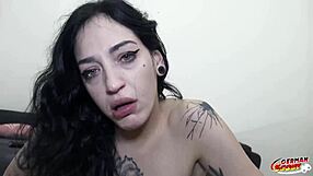 Skinny goth girl gets rough fuck at German porn casting