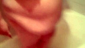 Hot bathtub blowjob with cum on boobs in the bathroom featuring curvy wife