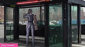 Intense masturbation with big ass flashing on way home