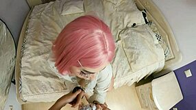 Handcuffs blowjob and doggy style