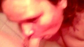 Hot bathtub blowjob with cum on boobs in the bathroom featuring curvy wife