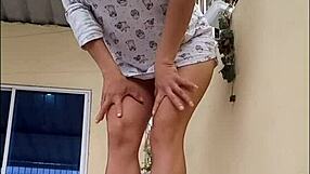 Daring Latina housewife teases boss in skirt with no panties at home