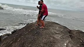 skinny carioca babe fucked by couple in beach woods, got caught