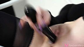 Sweet Ammy masturbates with toy on couch!