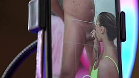 Athletic milf gets dick in mouth during live sports stream. She gags hard.