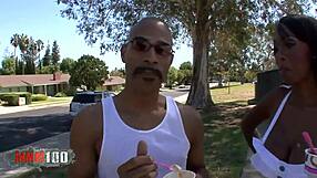 Ebony goddess with giant natural boobs gets slammed hard by huge cock. I can’t look away!