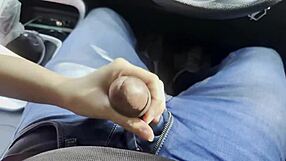 Beautiful Asian step sister gives blow job at work in the car