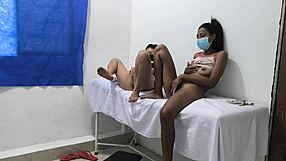 Horny Mexican Lesbians Touch Tits in Doctor's Office