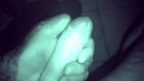 Watch this tattooed guy stroke his cock late at night!