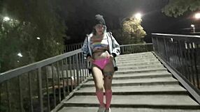 Flashing a thong in public, daring Mexican outdoor tease