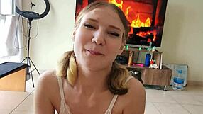 Damn! Cute petite slut sucks huge cock hard and deep for cum