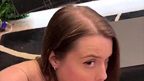 Pov deep penetration contrasts tight pussy in holiday kitchen fucking