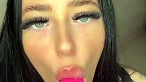 British slut plays with herself using toys.