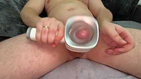 Step dad's big cock shoots loads while styling with a male hair dryer