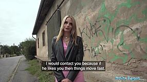 public agent model prospect kneels for big cock pounding