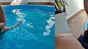 LATINA WITH BIG NATURAL TITS ENJOYS INTERRACIAL OUTDOOR FUN AT NIGHT CLUB POOL