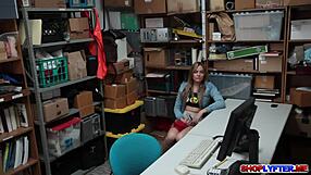A police officer and a beautiful woman having sex in a shop