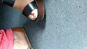 Mature Feet In Wedges And Sandals Candid