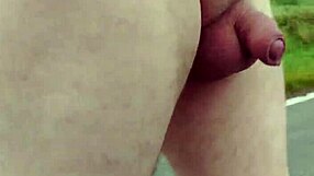 A chubby European naked man shows off his small penis outdoors