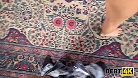 debt4k blue-eyed blonde housewife sucks and rides for debt!