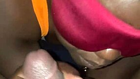 blind-folded ebony lesbian cheats on girlfriend... sucking big black cock and getting fucked hard!