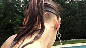 Hot Blowjob by Poolside with Wet Shaved Pussy Action