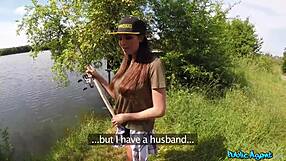 public agent fucks french brunette with massive natural tits outdoors