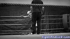 Petite euro babe wrestles busty lesbian