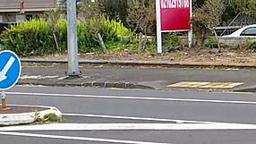 Trashy tattooed Kiwi slut exposes pussy at mall and public street