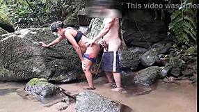 Ebony amateur in outdoor scene with tattoo.