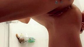 fucked skinny babe's ass in bathroom, creampie fill