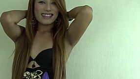 small tits ladyboy jerks off her cock solo