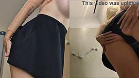 Hidden camera peeps at blonde's big tits in public dressing room.