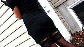 sexy girlfriend teases smoking outside in lingerie