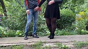 Chubby Lover In Heels Fulfills Dirty Nylon Fetish On Outdoor Toilet