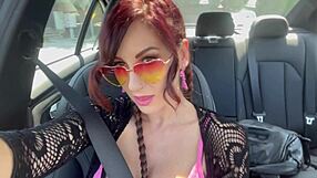 Italian Horny Milf Artemisia Love Flashes Shaved Pussy in Car