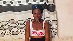 Casting session with petite black teen melanin may showcasing her ass