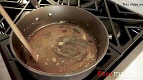 big tits stepmom gives head while cooking eggs