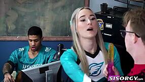 these sexy teen stepsisters get fucked like animals in the classroom while cheating on exams.