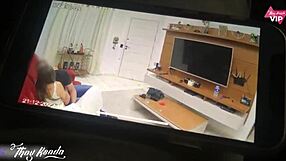 Wife fucks friend on sofa caught on security cam